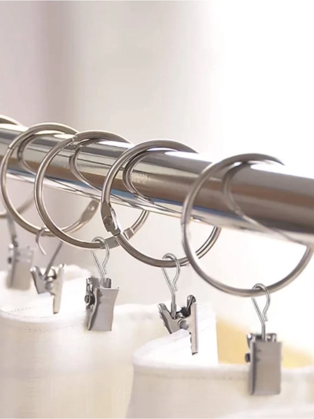 30 Silver Metal Drapery/Curtain Rings with Detachable Clips